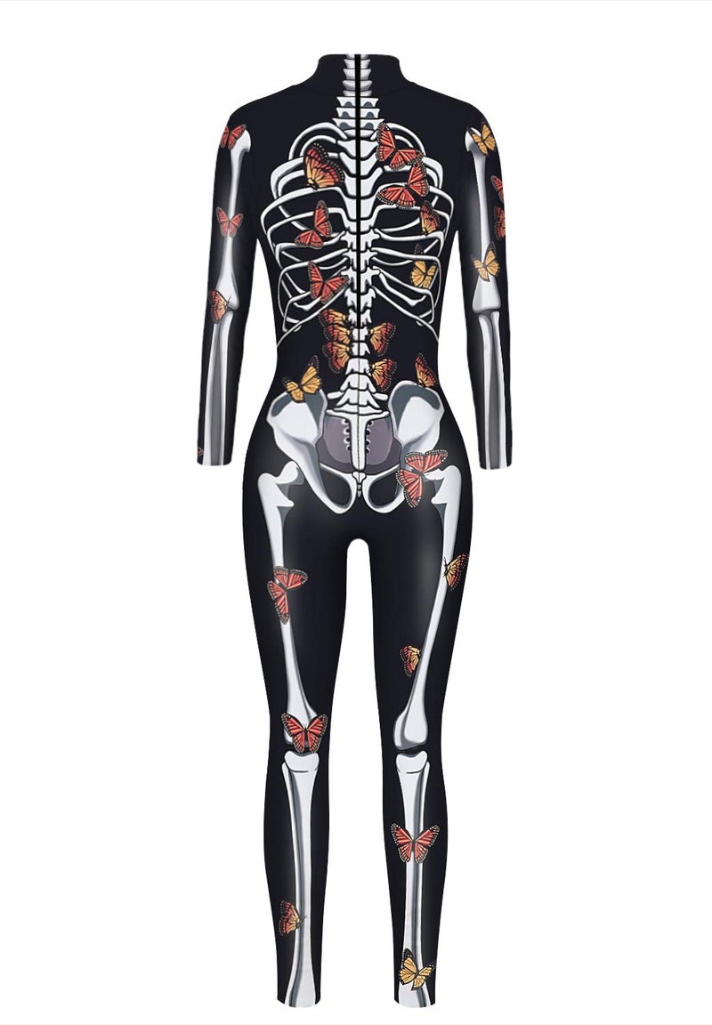 URVIP Women Halloween Skeleton Costume Stretch Skinny Catsuit Jumpsuit Bodysuit BAX-105 L - Image 4